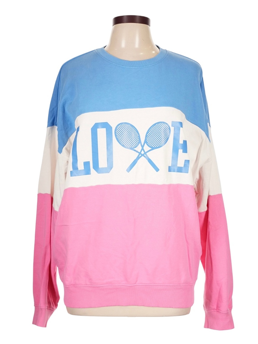 Beach Riot Callie ‘Love’ Sweater Color Block Blue & Pink 100% Cotton